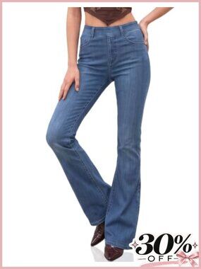 High Waisted Flared Denim Jegging with Pockets Stretch Pull On Jeans
